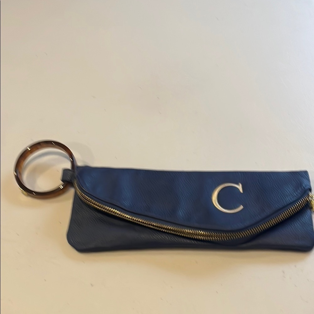 Mud Pie - Blue Leather Clutch purse. Personalized with the letter ‘C’